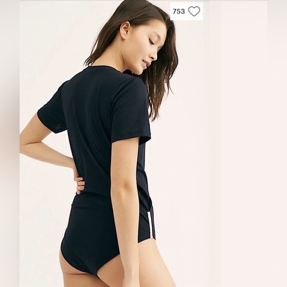 Intimately Free People In My Tee Bodysuit XS Black Crew Neck Short Sleeve